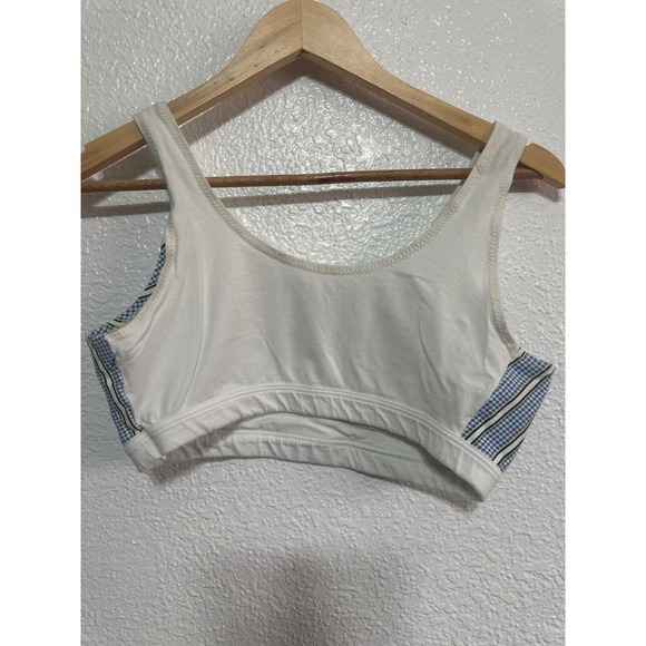 VTG Jordache Women's White Crop Top Blue Gingham Trimmed Accents Casual - Picture 4 of 6